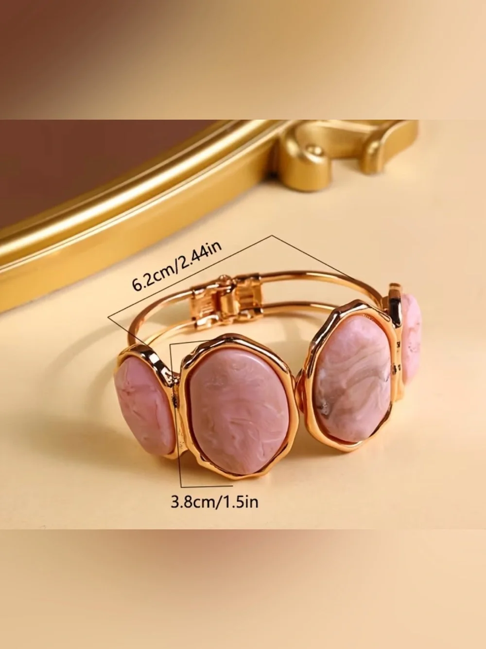 Western Bracelet Gold and Pink Stones Hinged Bracelet